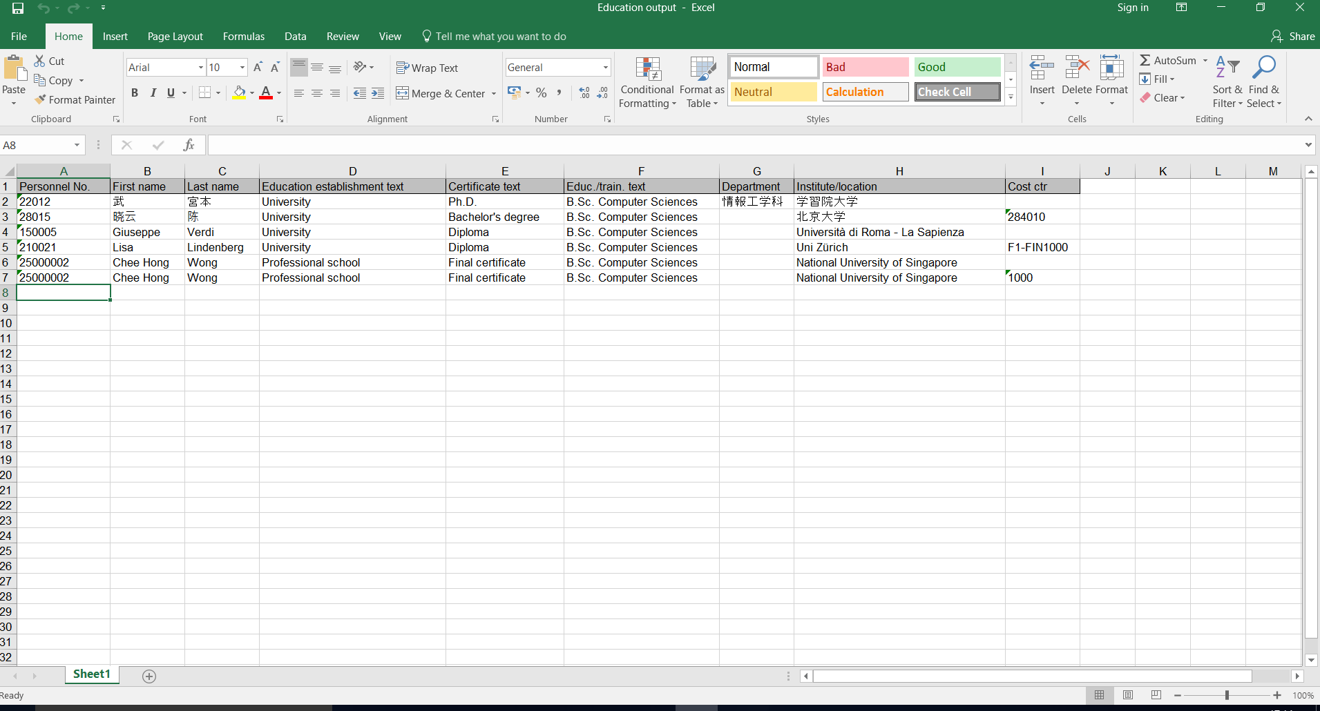 Figure 12: Excel File