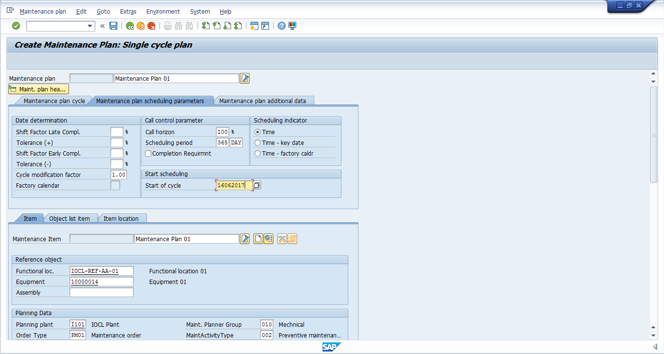 Maintenance Plan Scheduling Parameters