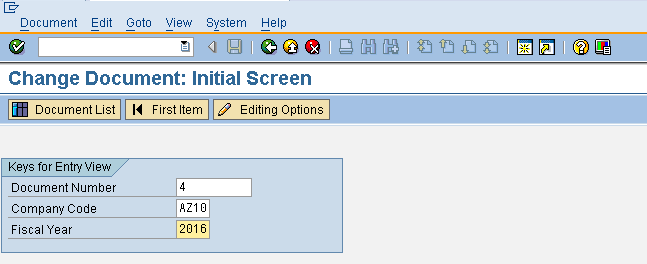 Change Document Initial Screen