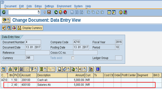 Change Document Data Entry View