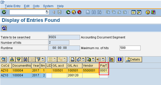 Accounting Document Segment Table Display