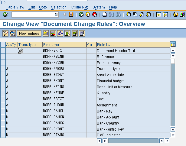 Document Change Rules Overview Screen