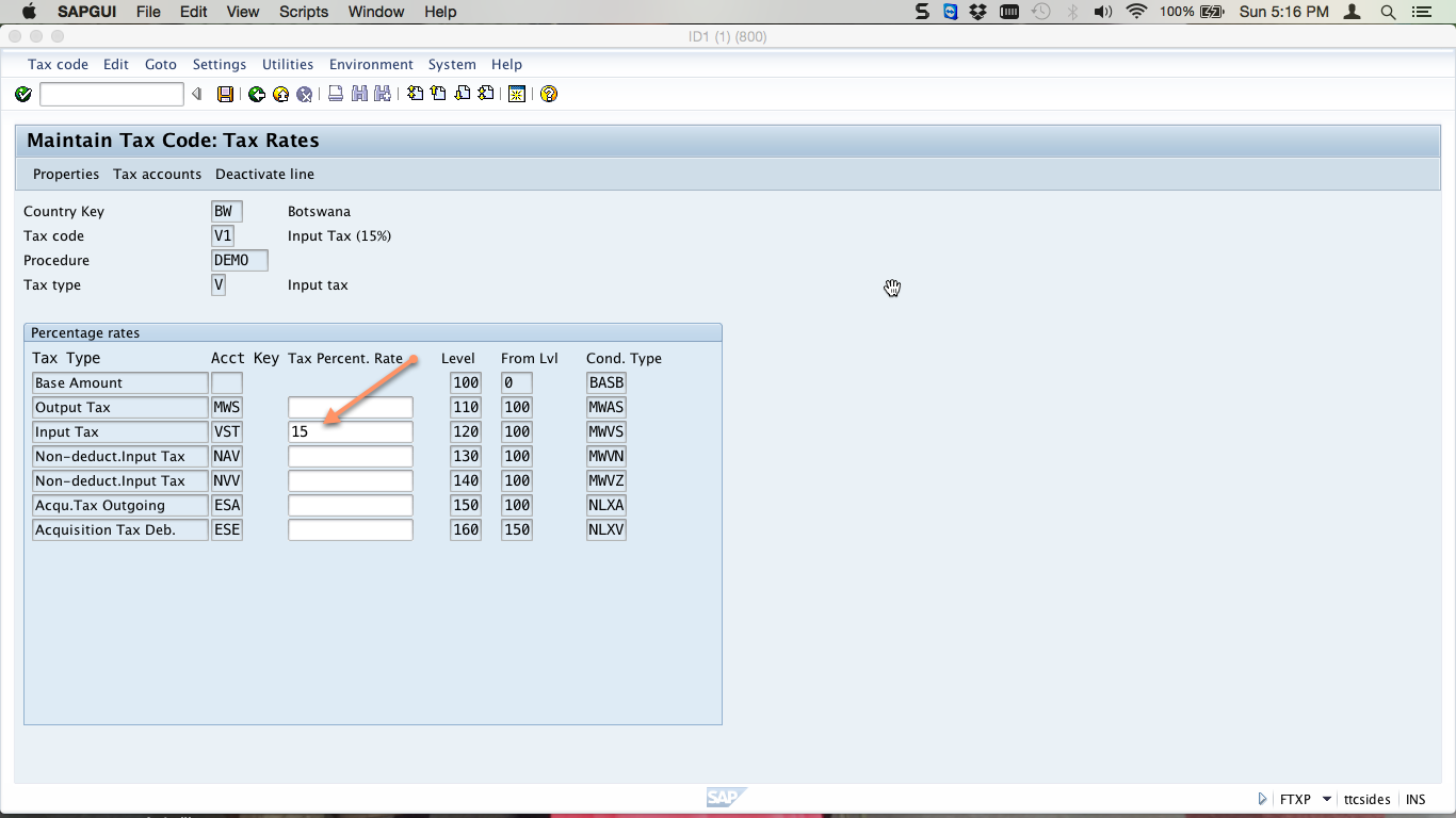 Specify Tax Code Percentage