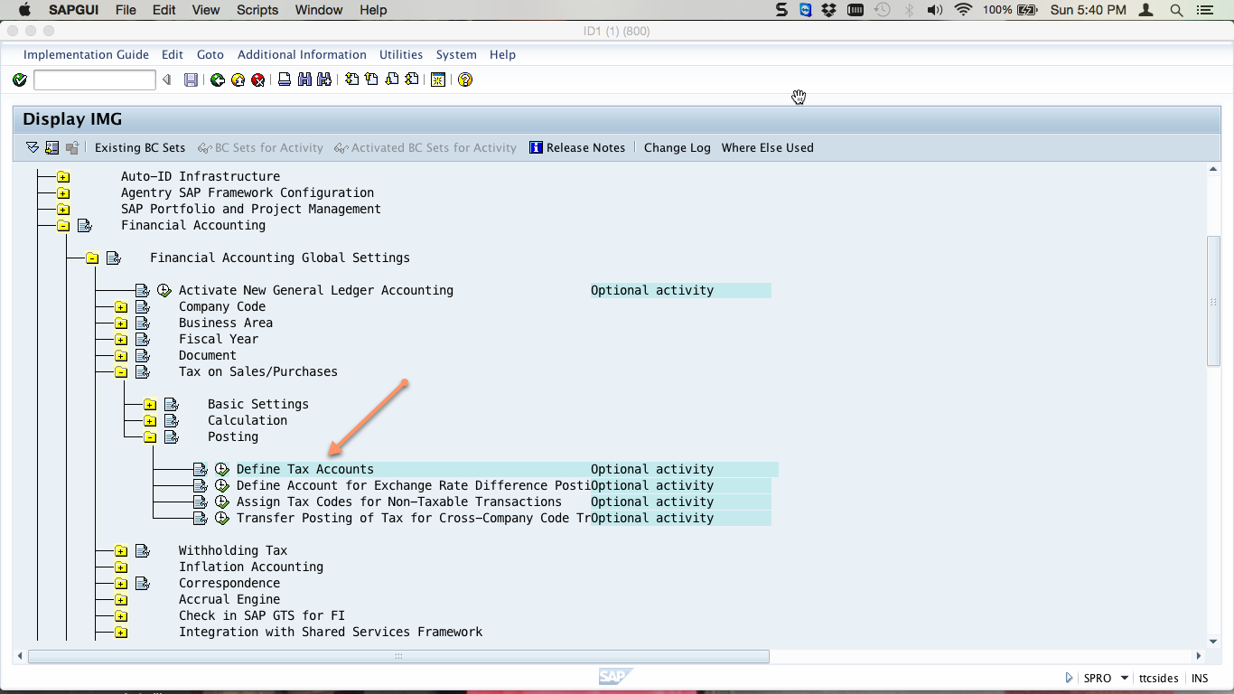 Posting Menu for Customizing Tax