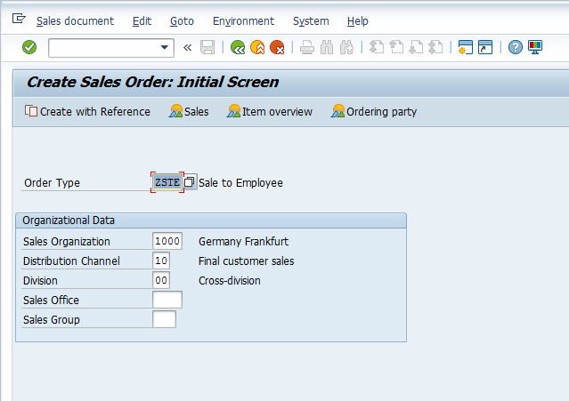 Create Sales Order Initial Screen