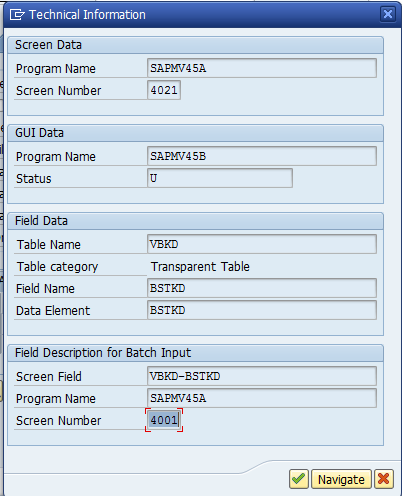 Technical Information of Purchase Order Field
