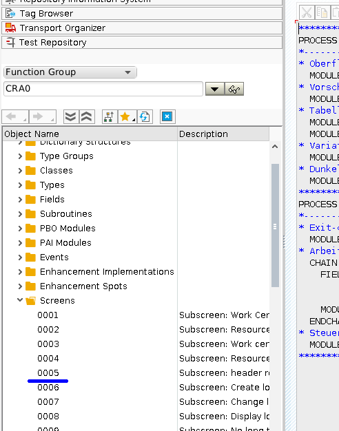 SAP ABAP Screen in Program Hierarchy