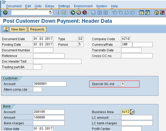 Post Customer Down Payment Initial Screen