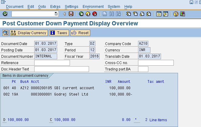 Down Payment Document
