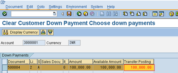 Select Advance Receipts for Transfer Posting