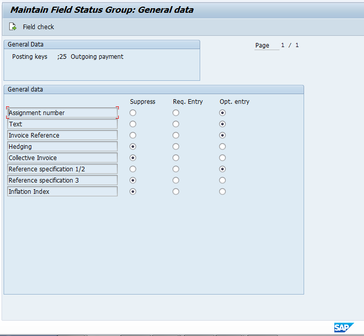 Maintain Field Status Group: General Data