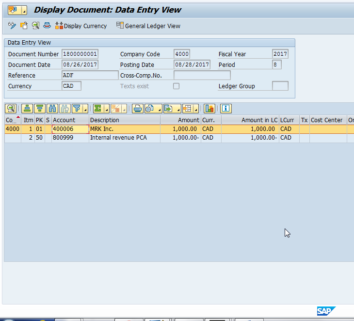 Display Document to see SAP Posting Key