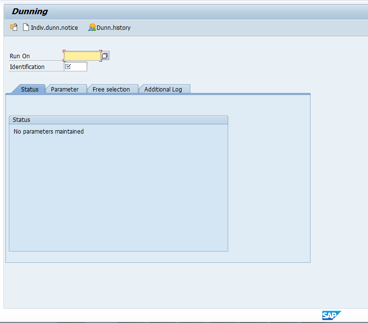 Initial SAP Dunning Program Screen