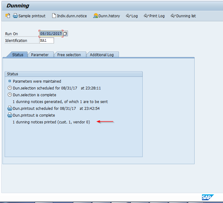 Dunning Printout Complete and Notice Printed