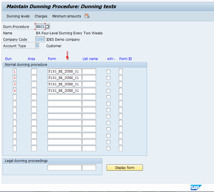 SAP Dunning Notices Assigned by Level