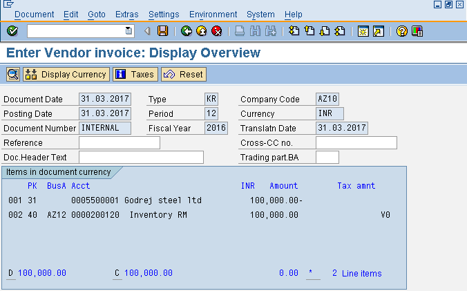 Vendor Invoice Document