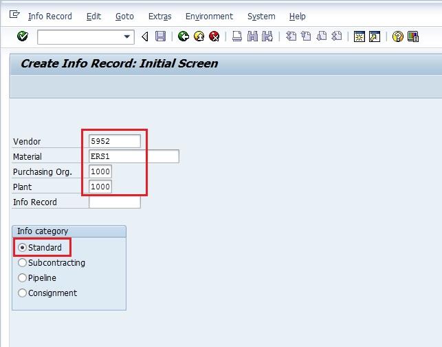 Create Info Record Initial Screen