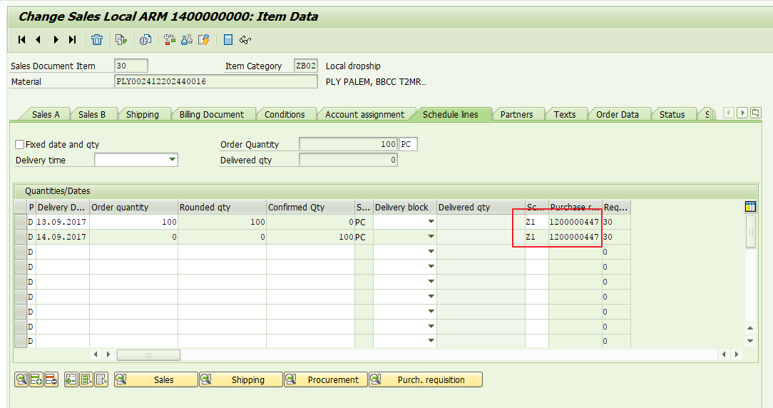 New Purchase Requisition will be Created for Third Party Sales Order