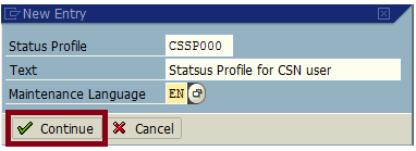 New Status Profile Entry Screen