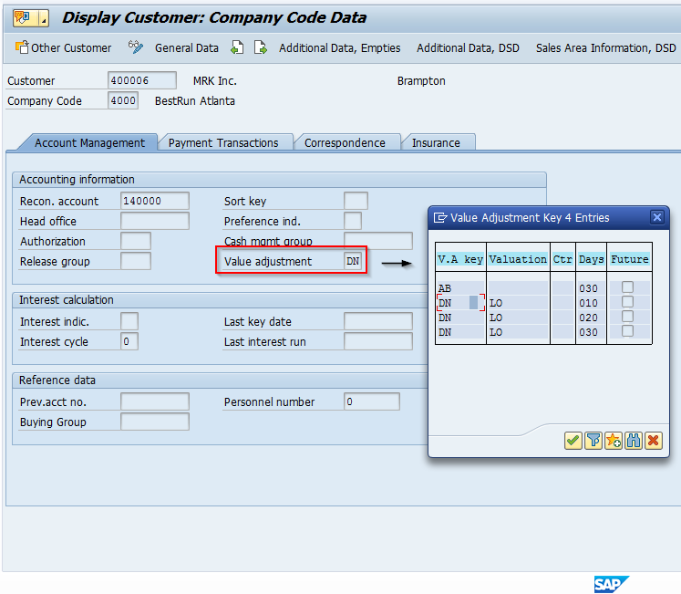 Valuation Key on Customer Record with View of Available Values