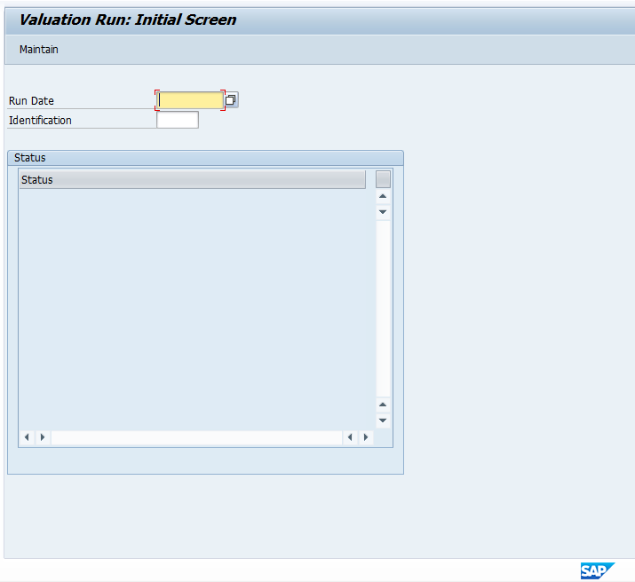 Valuation Run Program Screen