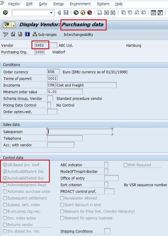 Vendor Master ERS Indicators