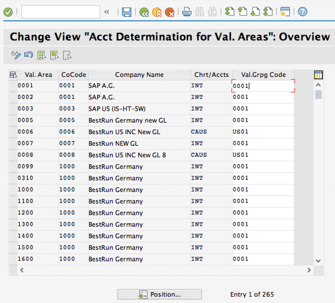 Assign Valuation Grouping Code to Valuation Areas - Transaction OMWD