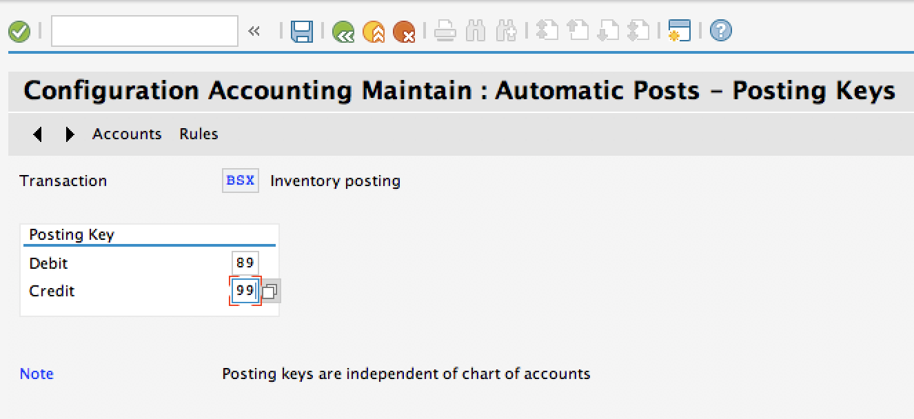 Posting Keys Configuration - Transaction OBYC