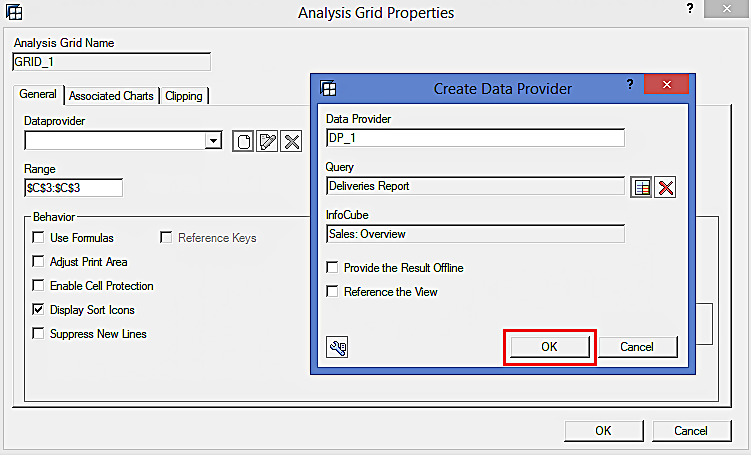 Analysis Grid Properties: Selecting the Query