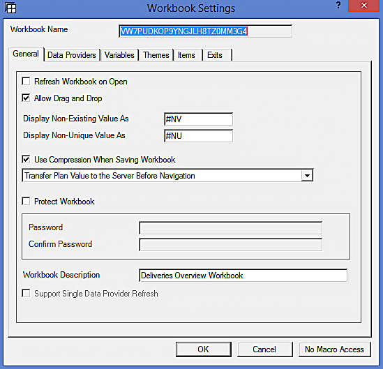 Workbook Settings: General Tab