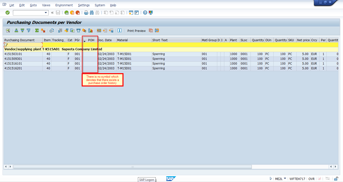 purchase order list in sap