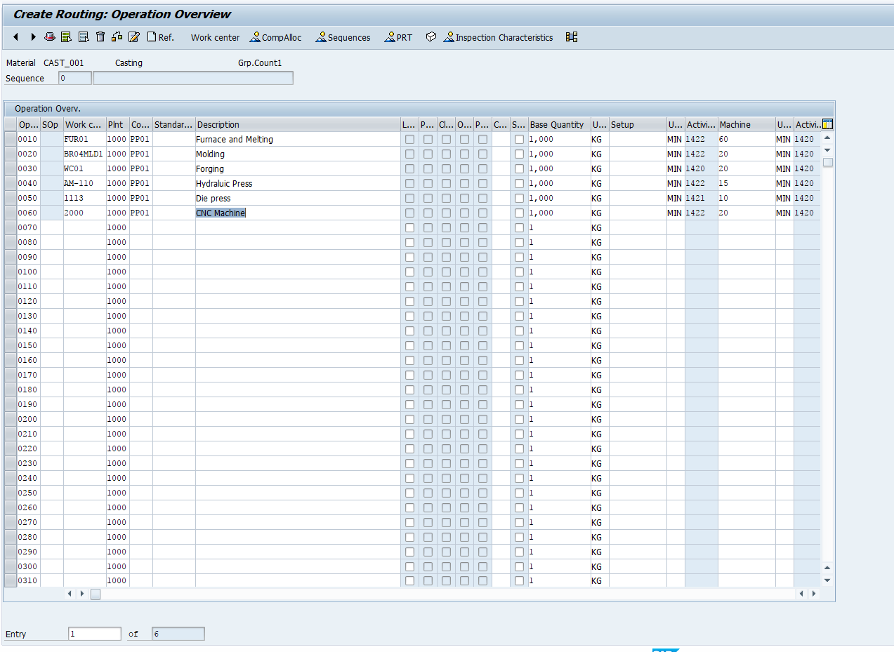 sap routing component assignment table