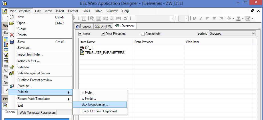 Accessing SAP BEx Broadcaster from BEx Web Application Designer