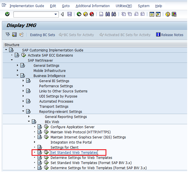 SAP Customizing IMG: Setting Standard Web Templates