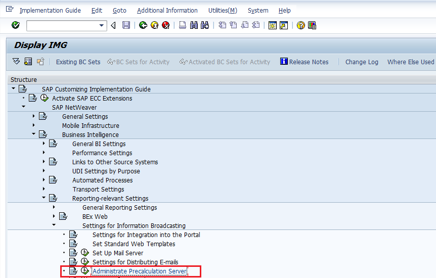 SAP Customizing IMG: Administrate Precalculation Server