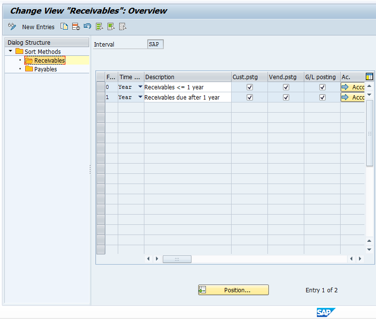 Receivables Folder in Sort Method Interval