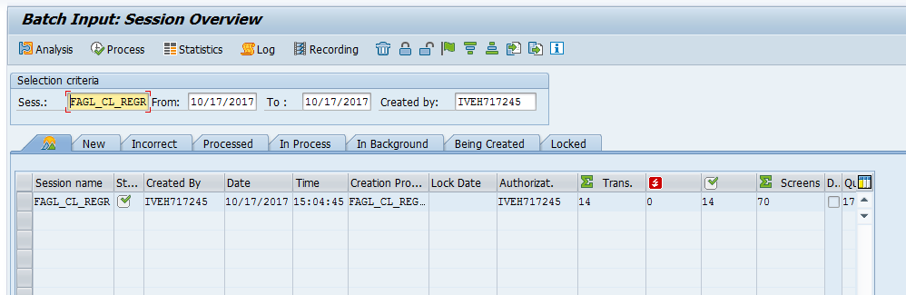 Batch Input Session Created and Processed