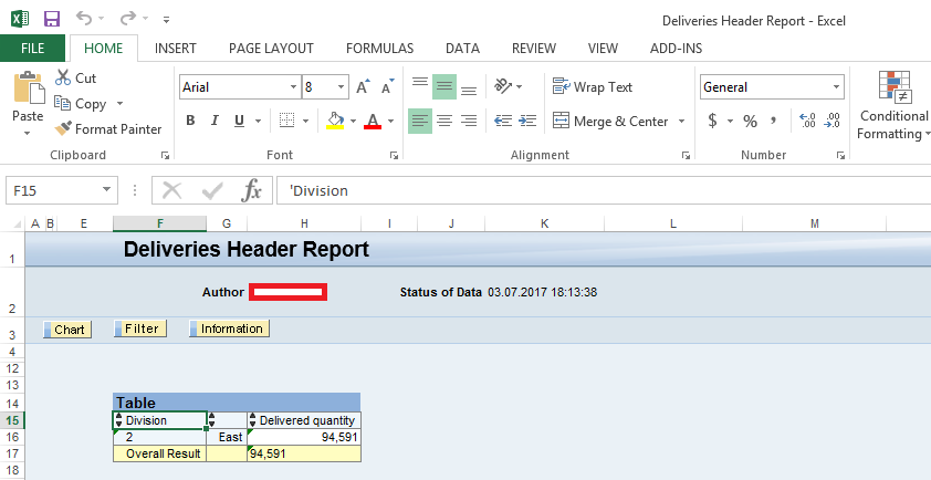 Deliveries Header Report (Sender Query): Output