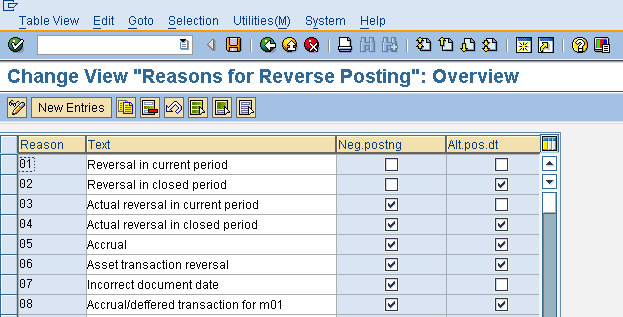 Reasons for Reverse Posting - Initial Screen