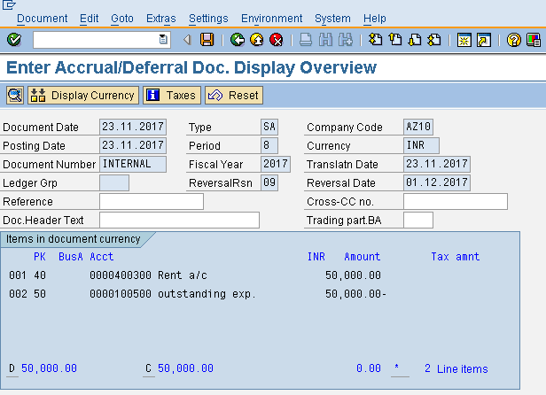 Accrual/Deferral Document Display