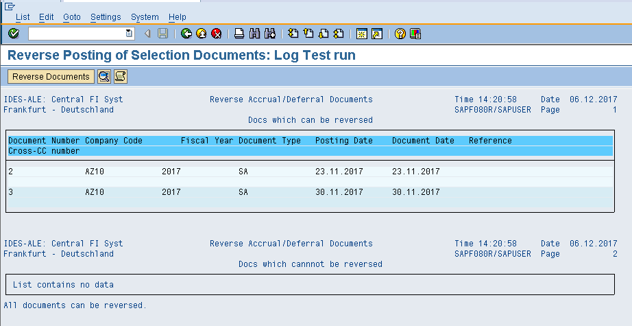 Reverse Accrual/Deferral Document – Test Run Results