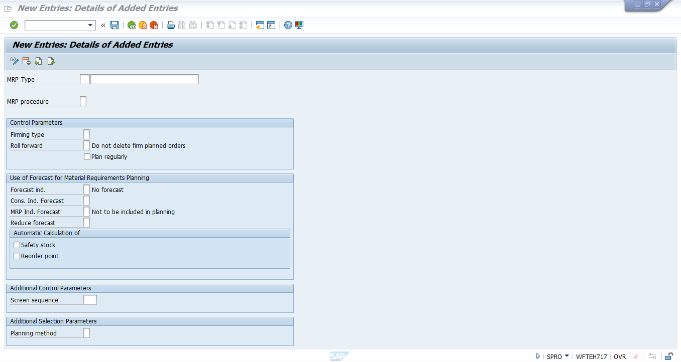 Customizing Screen – SAP MRP Types