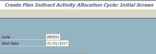 Create Plan Indirect Activity Allocation Cycle – Initial Screen