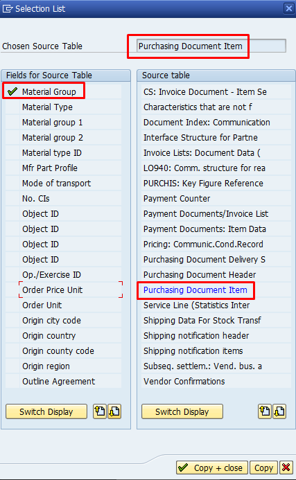 Field Catalog Creation – Field Selection from Source Table