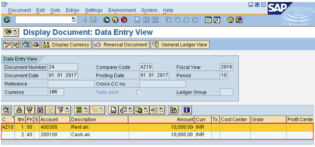 Document Entry View Post Reversal