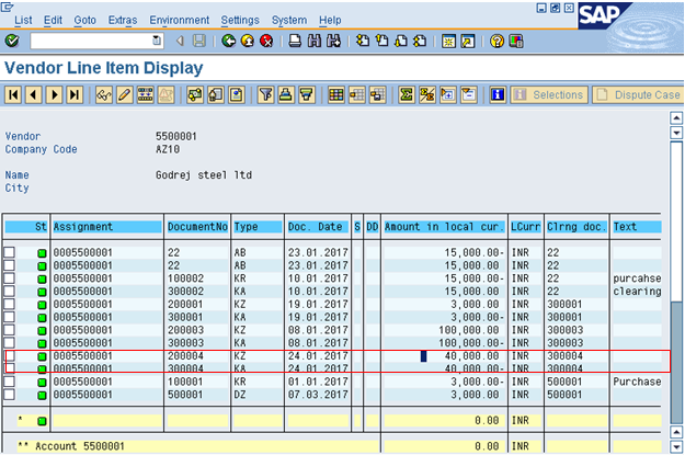 Cleared Documents in Vendor Line Items Report