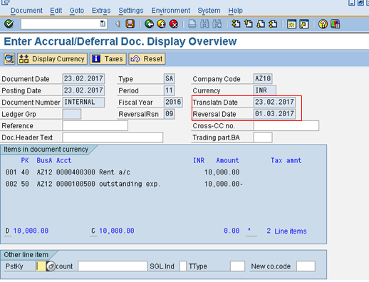 Accrual/Deferral Document Display