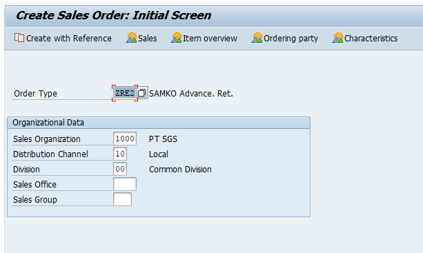 Select Correct Order Type, Then Fill in Sales Area