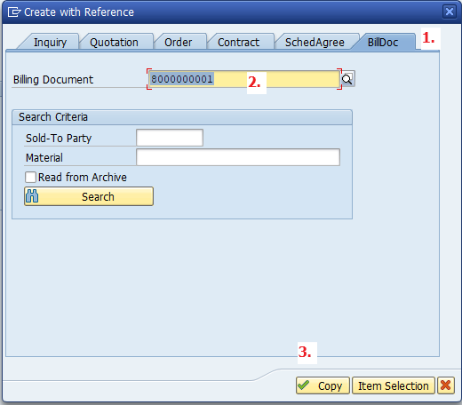 Select the Bill. Doc. Tab, fill in the Referenced Document, Click Copy Afterward