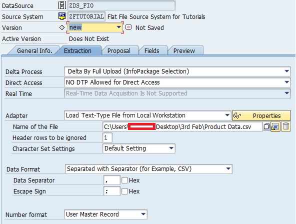 Selecting Adapter, File Path, and Data Format